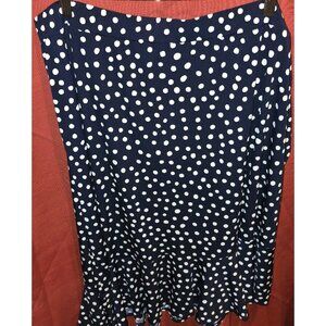 Susan Graver Skirt 3X Liquid Knit Blue Polka Dot Asymmetric Ruffle Elastic